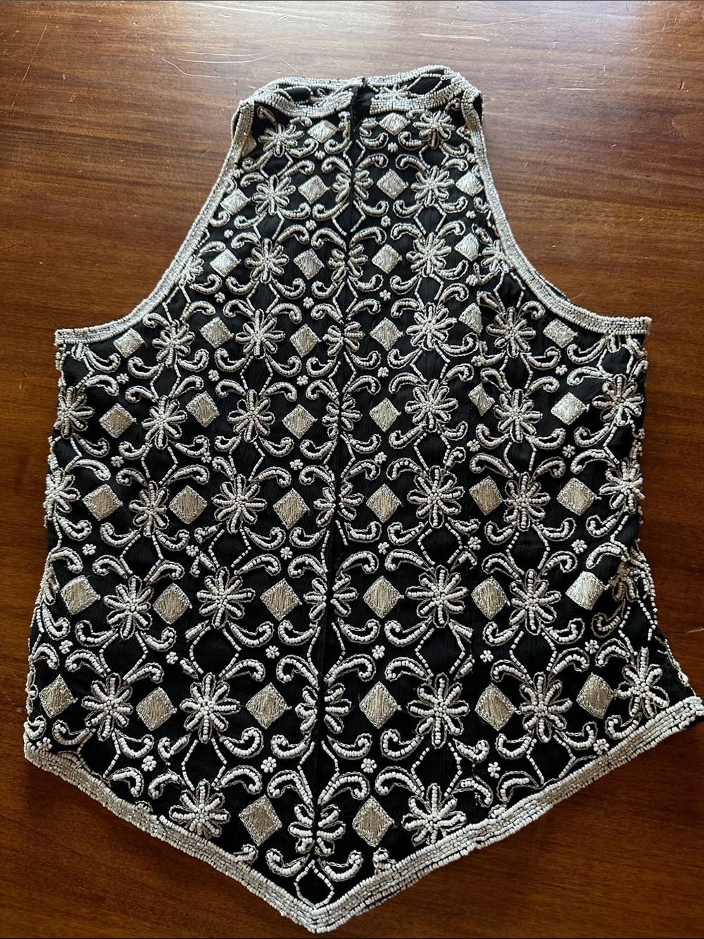 Papell Boutique Black Tank Top with Silver Bead Embroidery - Picture 2 of 5
